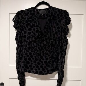 Velvet Black Polka Dot Women's Top
